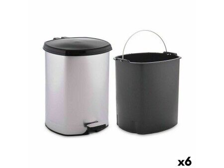 Kosz na Śmieci z Pedałem Berilo D004-1 Srebrzysty Plastikowy 6 L (6 Sztuk)