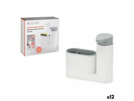Dozownik do Płynu do naczyń do Zlewozmywaka 2 w 1 Confortime 18 x 6 x 16 cm Mydelniczka Biały (12 Sztuk)