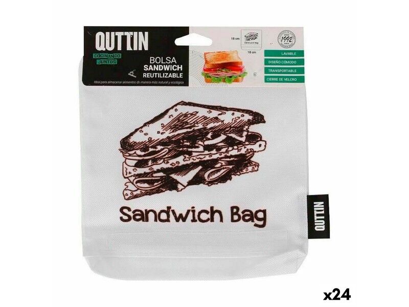 Torba na żywność wielokrotnego użytku Quttin Kanapki 18 x 18 x 2 cm (24 Sztuk)
