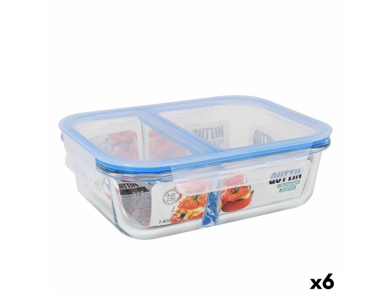 Hermetyczne pudełko na lunch Quttin 2 Przegródki Prostokątny 1,4 L (6 Sztuk)