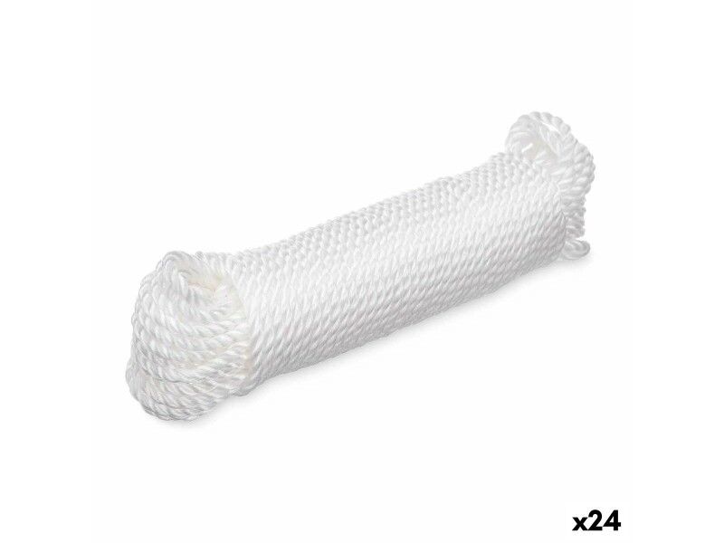 Linka do Prania Biały Plastikowy 20 m (24 Sztuk)
