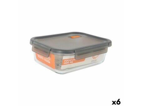 Hermetyczne pudełko na lunch MasterChef Szary Przezroczysty Prostokątny 1,5 L (6 Sztuk)