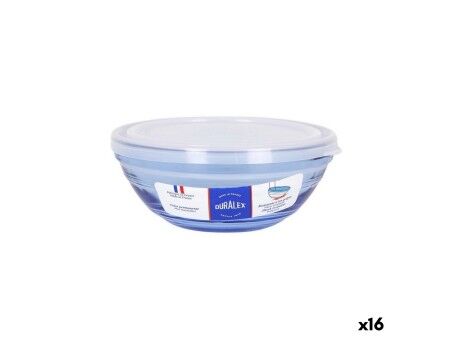 Okrągłe pudełko na lunch z pokrywką Duralex   Szkło Niebieski Ø 14 cm (16 Sztuk)  