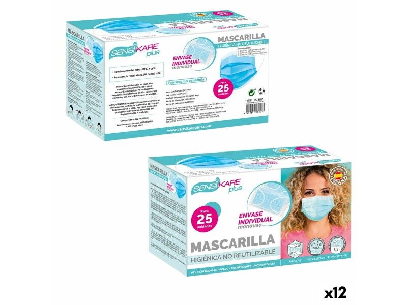 Box of hygienic masks SensiKare 25 Części (12 Sztuk)