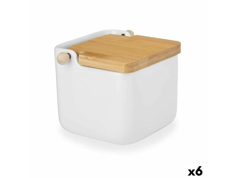 Solniczka z pokrywką Kinvara B5001 Biały Brązowy Ceramika Bambus 800 ml 12 x 11 x 12 cm (6 Sztuk)