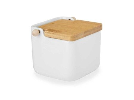 Solniczka z pokrywką Kinvara B5001 Biały Brązowy Ceramika Bambus 800 ml 12 x 11 x 12 cm (6 Sztuk)
