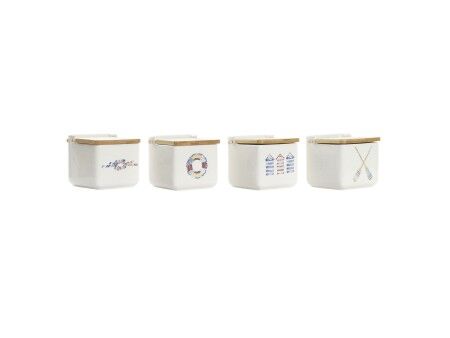 Solniczka z pokrywką DKD Home Decor Morski Wielokolorowy Bambus Dolomite 12,5 x 12,5 x 11,5 cm