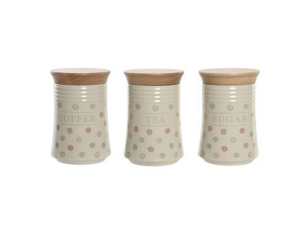 Łódź DKD Home Decor Beżowy Bambus Kamionka w kropki 10 x 10 x 16 cm (3 Sztuk)