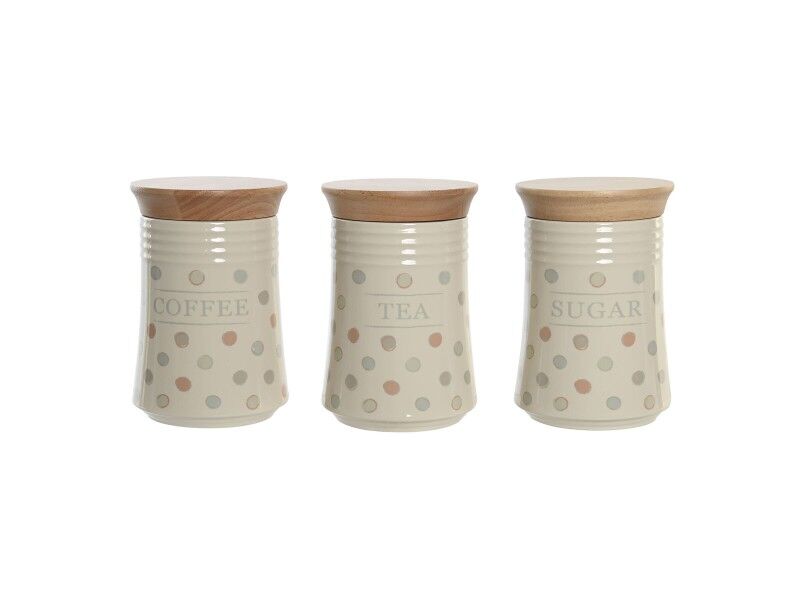 Łódź DKD Home Decor Beżowy Bambus Kamionka w kropki 10 x 10 x 16 cm (3 Sztuk)