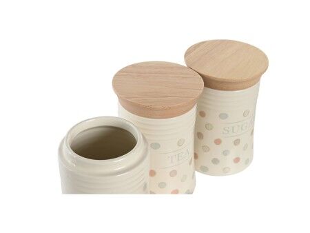 Łódź DKD Home Decor Beżowy Bambus Kamionka w kropki 10 x 10 x 16 cm (3 Sztuk)
