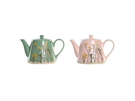 Dzbanek na herbatę DKD Home Decor Różowy Kolor Zielony Kamionka (2 Sztuk)