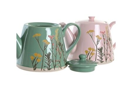 Dzbanek na herbatę DKD Home Decor Różowy Kolor Zielony Kamionka (2 Sztuk)