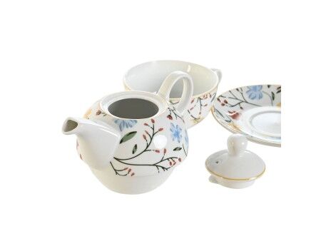 Serwis do Herbaty DKD Home Decor Porcelana Niebieski Terakota Biały Żółty (3 Sztuk)