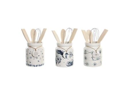 Pojemnik na przybory kuchenne DKD Home Decor Metal Dolomite Drewno MDF 12 x 12 x 25 cm (3 Sztuk)