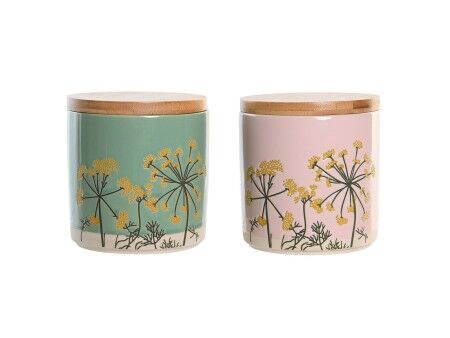 Łódź DKD Home Decor 11,5 x 11,5 x 12 cm Kwiecisty Różowy Kolor Zielony Bambus Kamionka Shabby Chic (2 Sztuk)