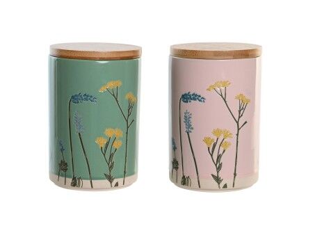 Łódź DKD Home Decor 11,5 x 11,5 x 17,5 cm Kwiecisty Różowy Kolor Zielony Bambus Kamionka Shabby Chic (2 Sztuk)