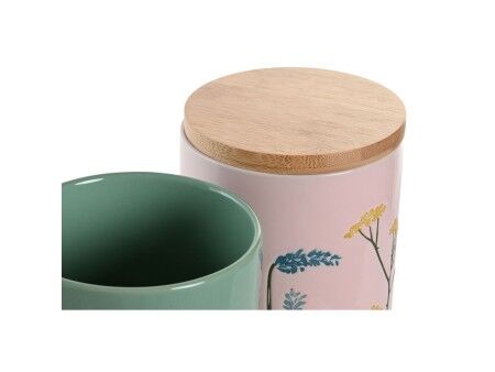 Łódź DKD Home Decor 11,5 x 11,5 x 17,5 cm Kwiecisty Różowy Kolor Zielony Bambus Kamionka Shabby Chic (2 Sztuk)