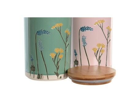 Łódź DKD Home Decor 11,5 x 11,5 x 17,5 cm Kwiecisty Różowy Kolor Zielony Bambus Kamionka Shabby Chic (2 Sztuk)