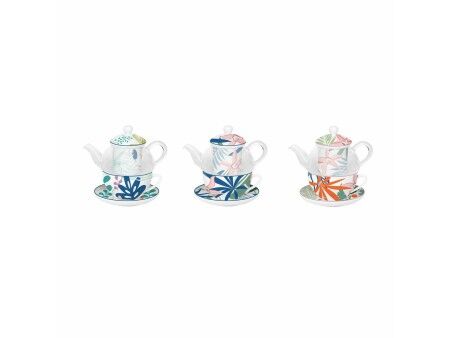 Serwis do Herbaty DKD Home Decor Szkło Porcelana Niebieski Kolor Zielony (3 Sztuk)
