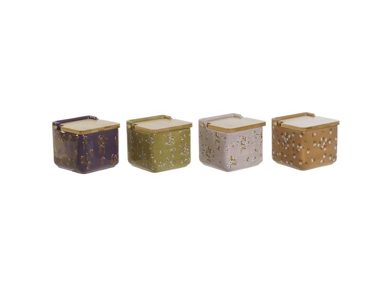 Solniczka z pokrywką DKD Home Decor Kolor Zielony Różowy Musztarda Liliowy Bambus 750 ml 14 x 12,5 x 12 cm (4 Sztuk)