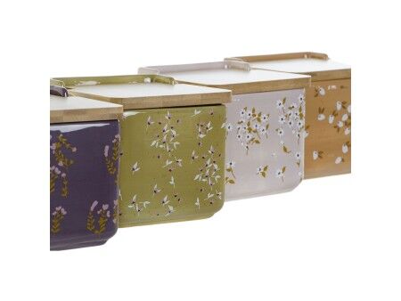 Solniczka z pokrywką DKD Home Decor Kolor Zielony Różowy Musztarda Liliowy Bambus 750 ml 14 x 12,5 x 12 cm (4 Sztuk)