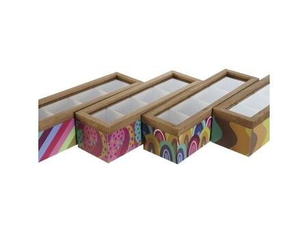 Pojemnik na Herbatę DKD Home Decor Biały Wielokolorowy Drewno MDF (4 Sztuk)