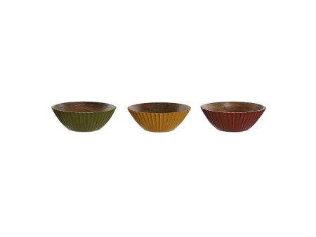 Miska do Sałatki Home ESPRIT Żółty Kolor Zielony Koral Drewno mango 30 x 30 x 12 cm (3 Sztuk)