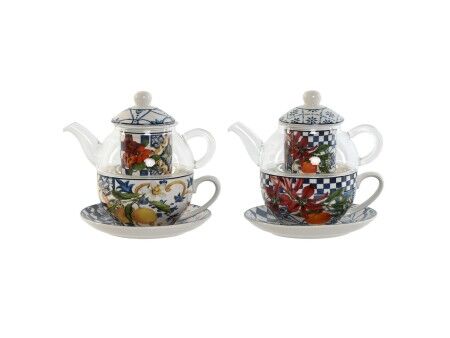 Dzbanek na herbatę Home ESPRIT Niebieski Biały Szkło Porcelana (2 Sztuk)