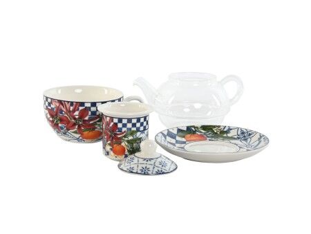 Dzbanek na herbatę Home ESPRIT Niebieski Biały Szkło Porcelana (2 Sztuk)