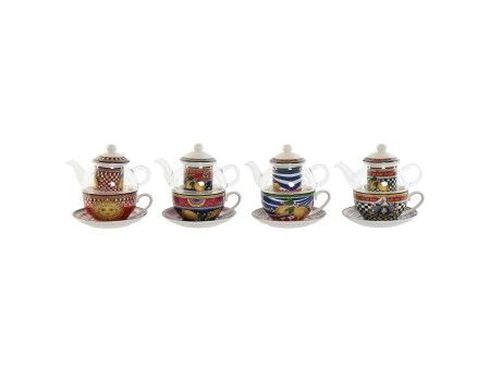 Dzbanek na herbatę Home ESPRIT Żółty Czerwony Szkło Porcelana 1 L (4 Sztuk)
