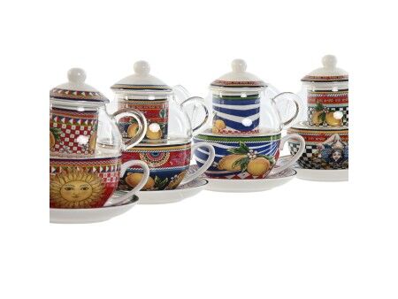 Dzbanek na herbatę Home ESPRIT Żółty Czerwony Szkło Porcelana 1 L (4 Sztuk)