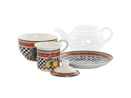 Dzbanek na herbatę Home ESPRIT Żółty Czerwony Szkło Porcelana 1 L (4 Sztuk)