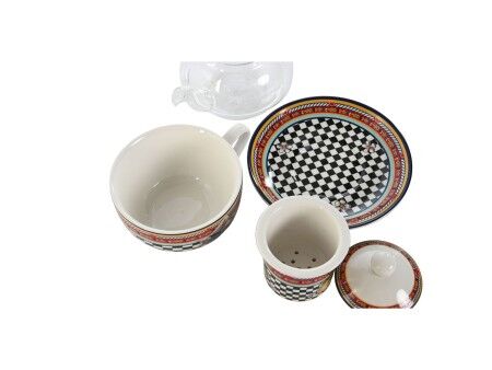 Dzbanek na herbatę Home ESPRIT Żółty Czerwony Szkło Porcelana 1 L (4 Sztuk)