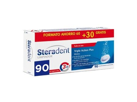 Tabletki do Czyszczenia Protez Zębowych Steradent Triple Acción 90 Sztuk