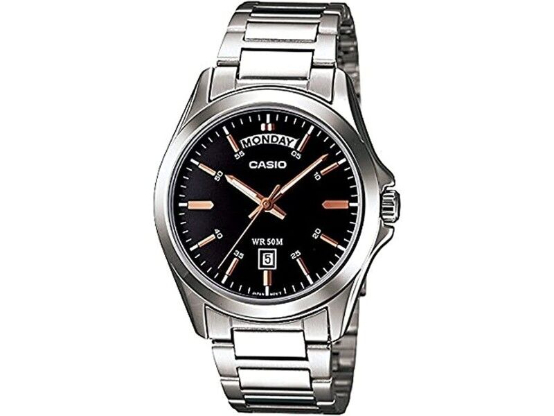 Zegarek Męski Casio DAY DATE Czarny Srebrzysty (Ø 35 mm)