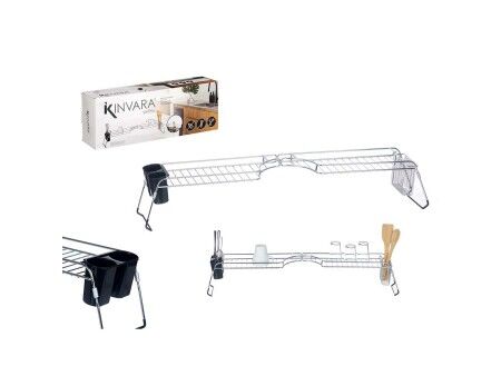 Ociekacz do Naczyń Kinvara W3422A-1 Czarny Srebrzysty Metal polipropylen 44 x 11 x 16 cm (4 Sztuk)