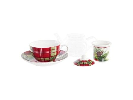 Dzbanek na herbatę DKD Home Decor 1 Kubek Filtr Szkło Porcelana (250 ml)