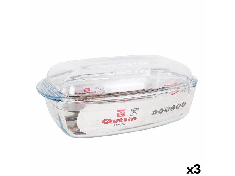 Garnek z Pokrywką Quttin   Przezroczysty 6,7 l Szkło 37 x 22 x 14,1 cm (3 Sztuk)