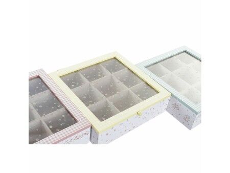 Pojemnik na Herbatę DKD Home Decor Żółty Czerwony Kolor Zielony Metal Szkło Drewno MDF 3 Części 24 x 24 x 7 cm