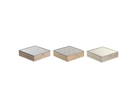 Pojemnik na Herbatę DKD Home Decor 24 x 24 x 6,5 cm Szkło Naturalny Niebieski Różowy Metal Biały 3 Części Drewno MDF