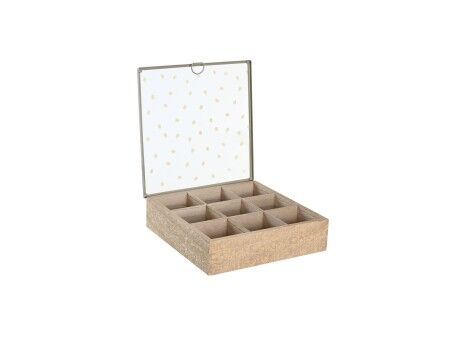 Pojemnik na Herbatę DKD Home Decor 24 x 24 x 6,5 cm Szkło Naturalny Niebieski Różowy Metal Biały 3 Części Drewno MDF