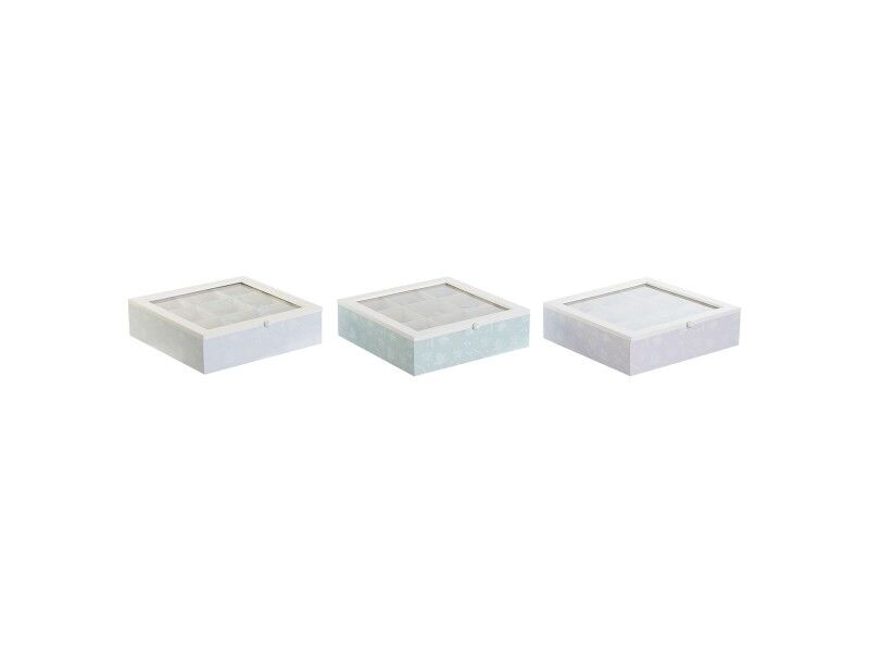 Pojemnik na Herbatę DKD Home Decor Niebieski Biały Kolor Zielony Liliowy Metal Szkło Drewno MDF (3 Sztuk)