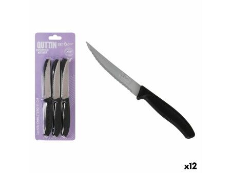 Zestaw Noży do Mięsa Quttin Czarny Srebrzysty 11 cm 6 Części (12 Sztuk)