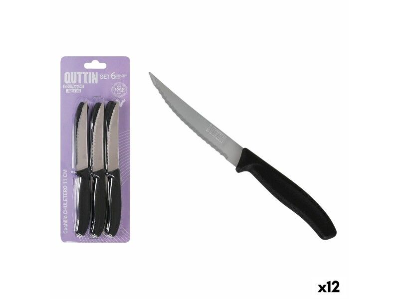 Zestaw Noży do Mięsa Quttin Czarny Srebrzysty 11 cm 6 Części (12 Sztuk)