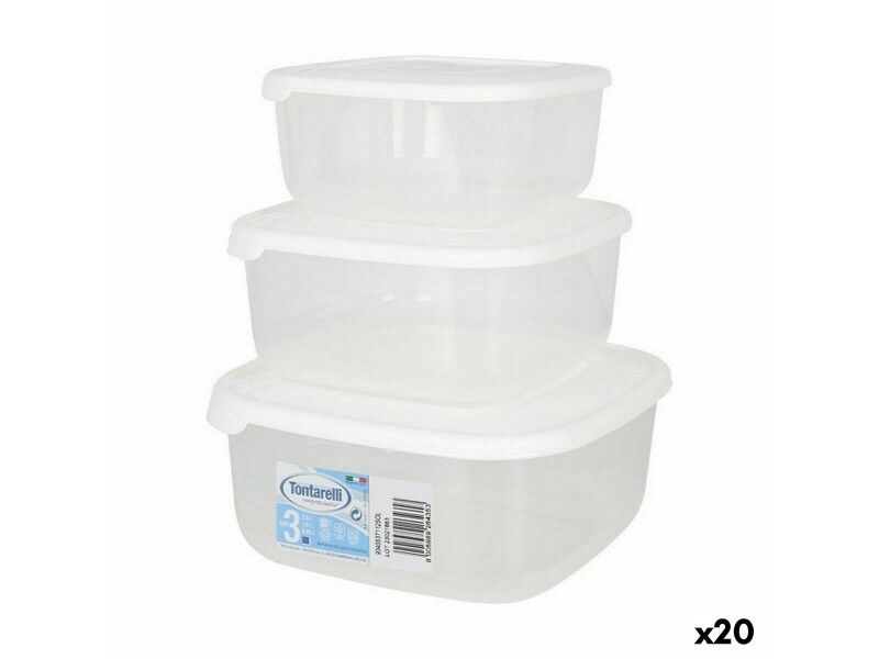 Set 3 Pojemników na Lunch Tontarelli Family Biały 20 x 20 x 9,4 cm (20 Sztuk)
