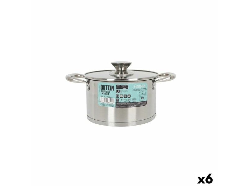 Garnek ze Szklaną Przykrywką Quttin Hermes Stal 2,8 L (6 Sztuk)