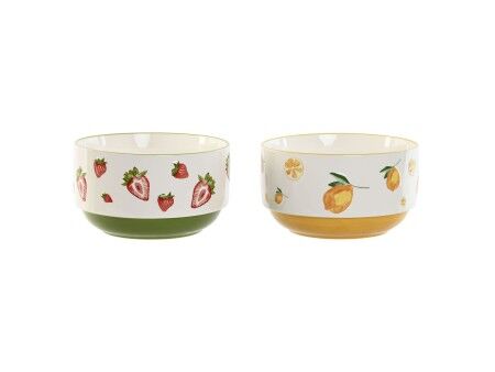Miska do Sałatki Home ESPRIT Żółty Czerwony Kolor Zielony Porcelana 21 x 21 x 12 cm (2 Sztuk)