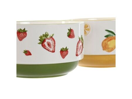 Miska do Sałatki Home ESPRIT Żółty Czerwony Kolor Zielony Porcelana 21 x 21 x 12 cm (2 Sztuk)