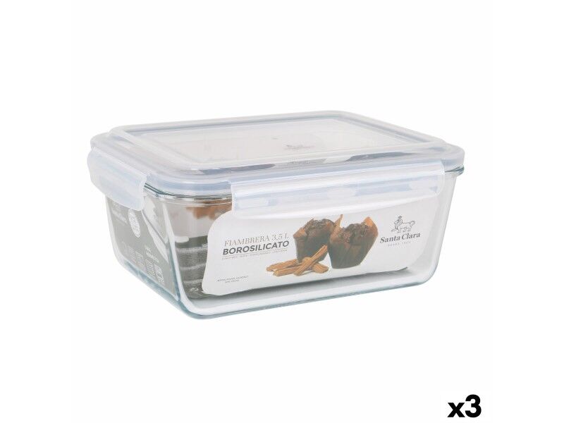 Hermetyczne pudełko na lunch Santa Clara Przezroczysty Prostokątny 3,5 L (3 Sztuk)