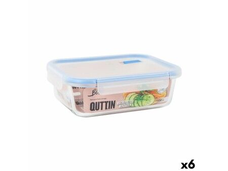 Hermetyczne pudełko na lunch Quttin Boho Przezroczysty Prostokątny 1,5 L (6 Sztuk)